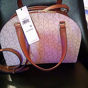Calvin Klein medium sized white and brown handbag